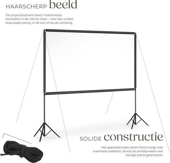 tectake® Beamer Leinwand - 120 Zoll (305 cm) - 16:9 Projektionswand mit Doppelstativ - 4K HD - aufrollbar - ausziehbar - Projektionstuch - Präsentationswand - Heimkino - inklusive Tragetasche