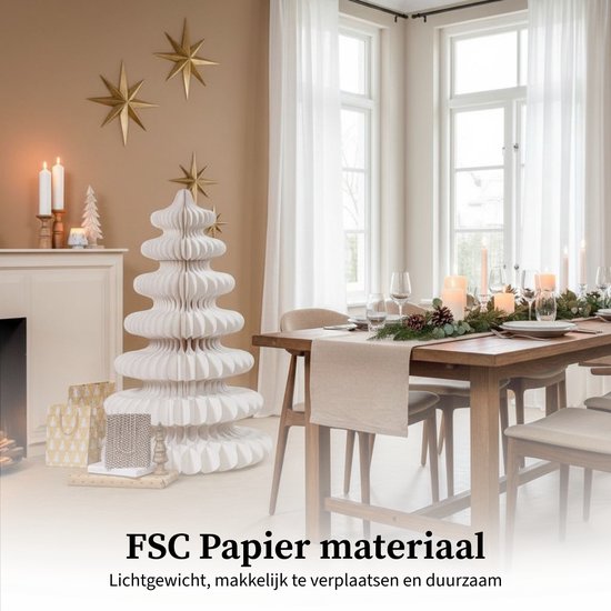 Mica Decorations Papier-Weihnachtsbaum – Zusammenklappbarer künstlicher Weihnachtsbaum – H 152 x Ø 104 cm – Weihnachtsdekoration – 100 % FSC – Weiß