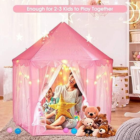 55 "x 53" Prinzessin Schloss Spielzelt-Mädchen-Spielzimmer-Kinderspielzimmer-Indoor-und Outdoor-Spiele-Rosa-Kommt mit LED-Beleuchtung