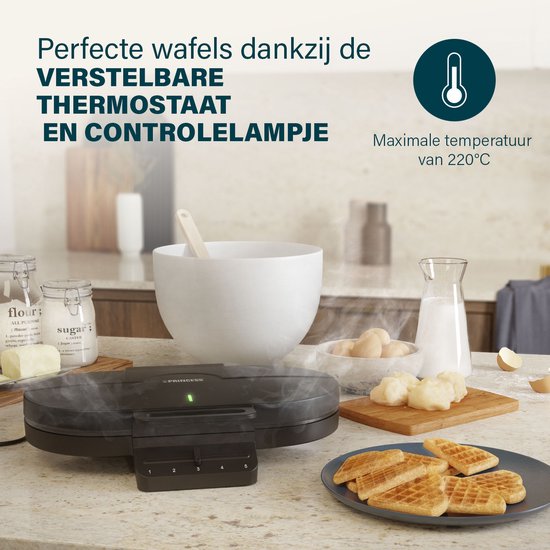 Princess 132384 Doppel-Waffeleisen – 10 herzförmige Waffeln – 1200 W – Einstellbarer Thermostat – 5 Stufen – Antihaftbeschichtung – PFAS-frei – Schwarz – Gaufrier