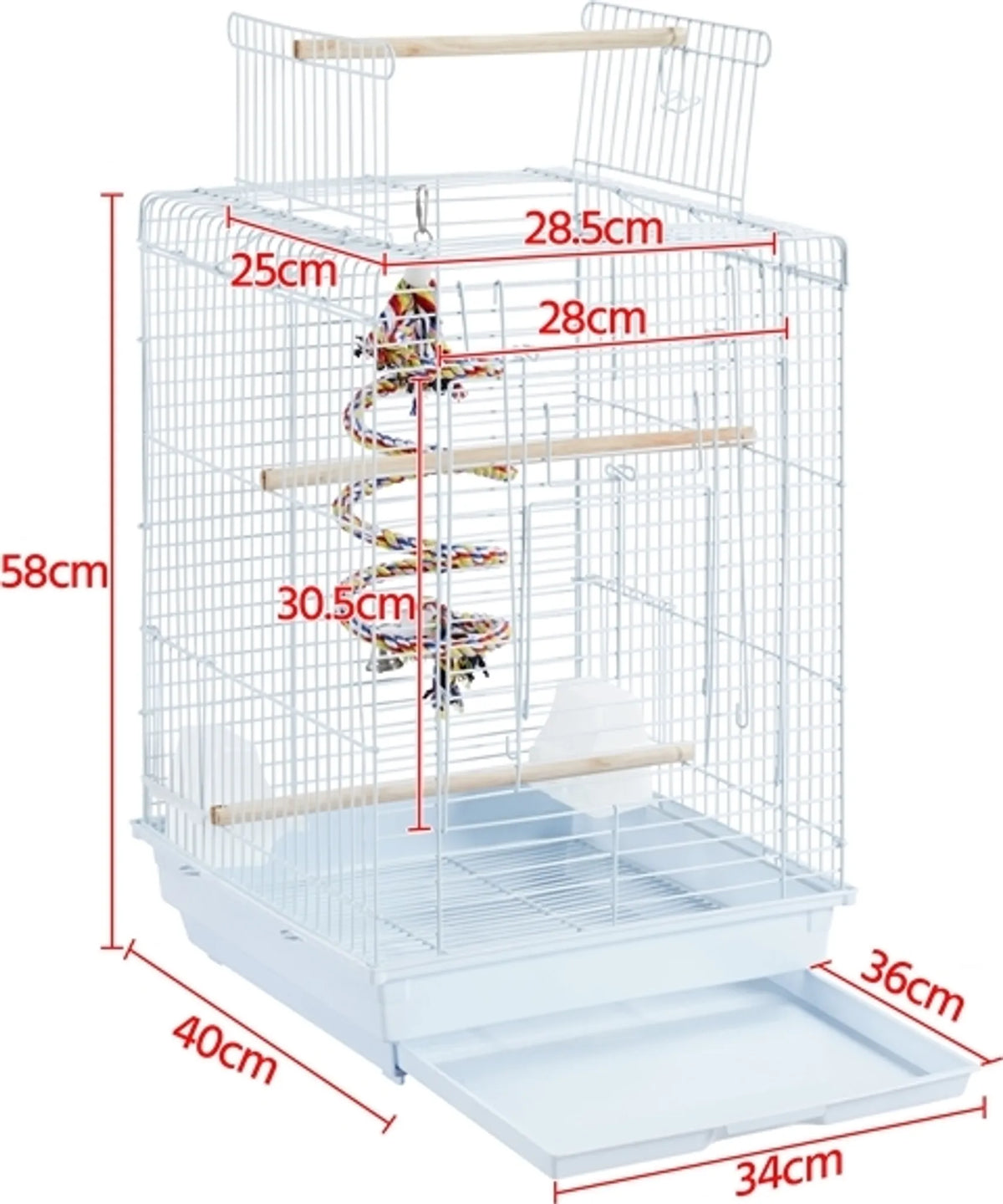Yaheetech Vogelkäfig mit Spielzeug - 40 x 40 x 58 cm - Ausgestattet mit extra Öffnung an der Oberseite und ausziehbarem Tablett und 4 hölzernen Sitzstangen - Für Sittiche und Kanarienvögel - Schwarzes Metall und Holz