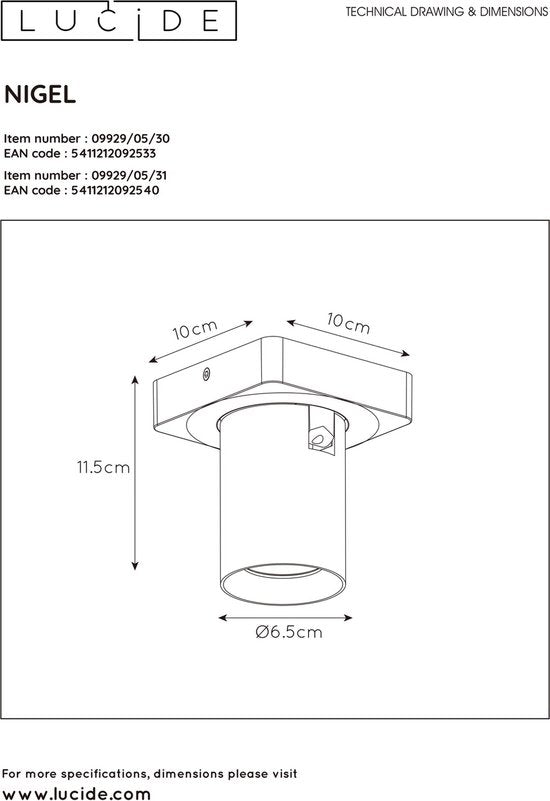 Lucide NIGEL – Deckenstrahler (Deckenleuchte) – LED „Dim to warm“ – GU10 – 1×5 W 2200 K/3000 K – Weiß