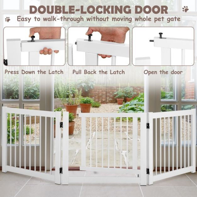 Coast klappbares dreiteiliges Absperrgitter Hunde mit Tor aus Kiefernholz für Türen/Treppen 61 cm hoch weiß