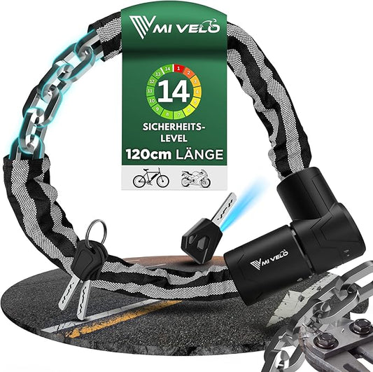 MIVELO Kettenschloss - 10 mm gehärteter Stahl & Nylonbeschichtung - 120 x 4 x 4 cm - Schwarz