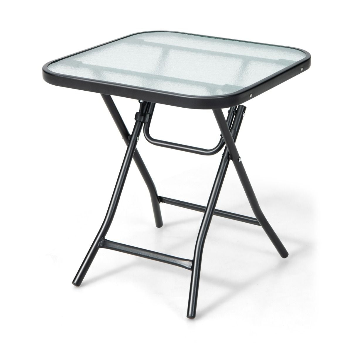 Coast Terrace Beistelltisch quadratischer Glastisch mit Edelstahlgestell klappbarer Couchtisch schwarz
