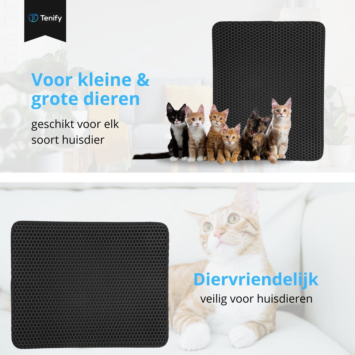 Tenify Litter Box Mat + Extra Litter Box Scoop - 40 x 50 cm - Wasserdicht - Doppellagig - Wabenstruktur - Auslaufmatte - Matte