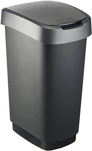 Rotho Twist Mülleimer mit Deckel, 50 Liter, Schwarz/Silber, BPA-frei