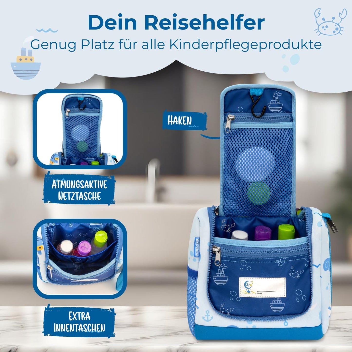 REISERACKER Kosmetiktasche für Kinder - blau