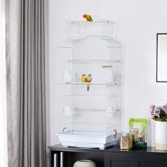 Yaheetech Vogelkäfig Vogelvoliere Tierkäfig Vogelhaus für Papagei Wellen Bausatz ca. 46 x 36 x 92 cm weiß