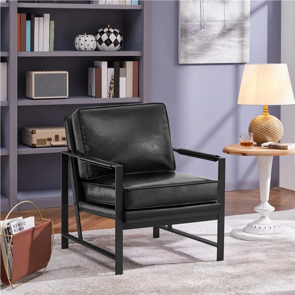 Yaheetech Retro-Relaxsessel aus Kunstleder, Schwarz