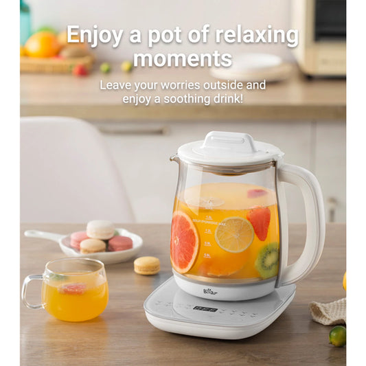 Bear YSH-C18R6 1,8 l Multifunktions-Wasserkocher – 16-in-1 – Tee, Suppe & Hotpot – Digitale Bedienung – Glaskanne – 1000–1200 W – Weiß