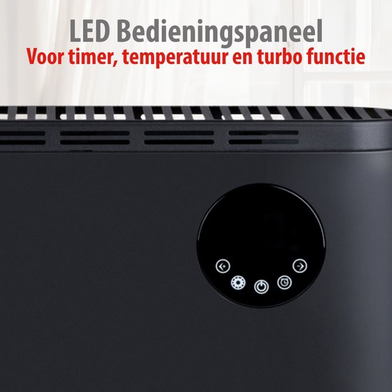 alpina Elektroheizung 2000 W – Elektrische Konvektorheizung – Heizgerät mit einstellbarem Thermostat und 3 Heizstufen – Freistehend oder zur Wandmontage – Schwarz