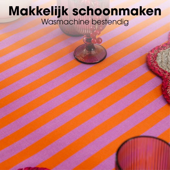 Mica Decorations Gestreifte Tischdecke für den Esstisch – Tischdecke für drinnen und draußen, 250 x 140 cm – Tischdecke aus 100 % Baumwolle – Orange, Rosa