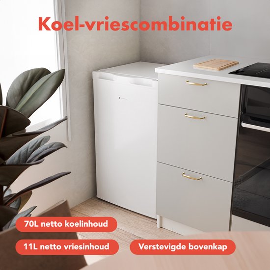 KitchenBrothers Kühlschrank - 81L - Tischkühlschrank mit Gefrierfach - Eisfach - Frigo - Freistehend - Weiß