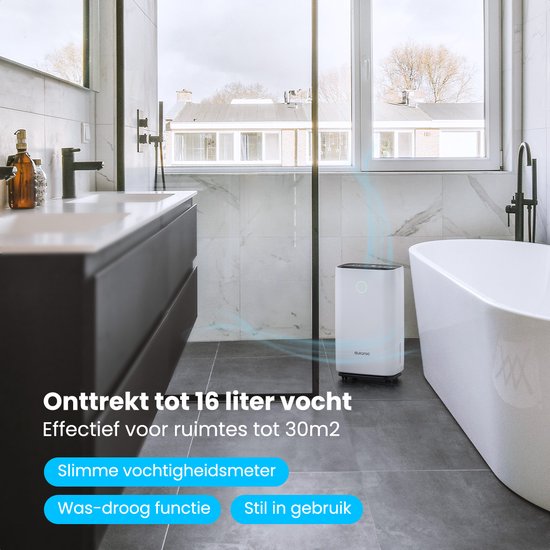 Auronic Luftentfeuchter - Compact Series - 16 l pro Tag - Waschtrockenfunktion - Schlafzimmer, Badezimmer und Wohnzimmer - Weiß