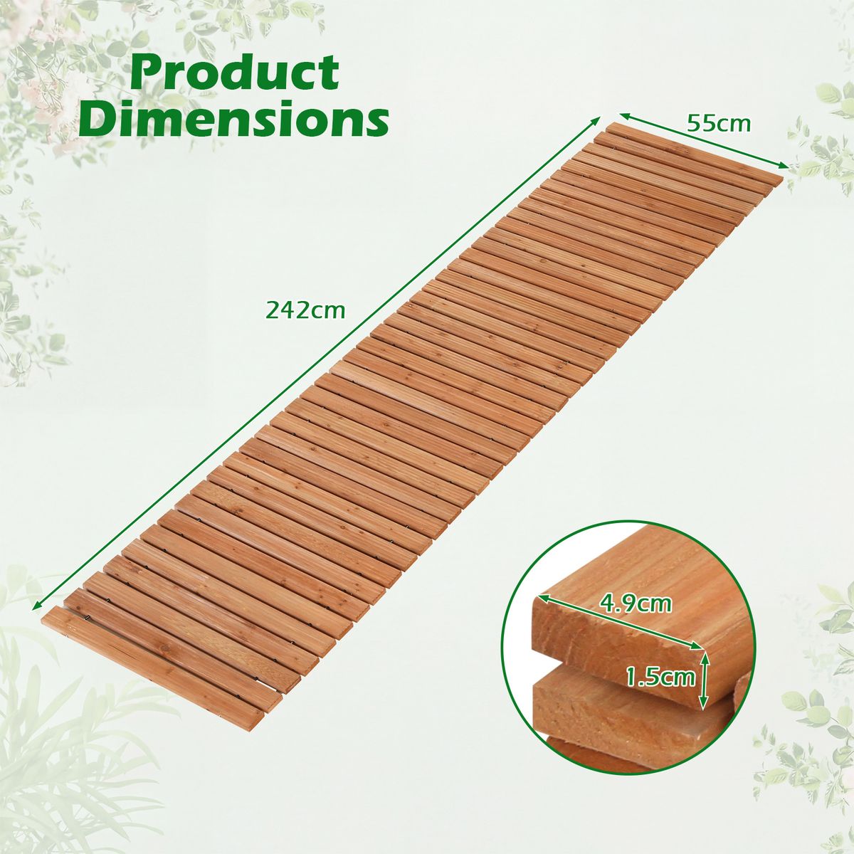 Coast Gartenlaufbrücke aus Holz – ausrollbar – rutschfeste Oberfläche – hellbraun 245 x 55 cm