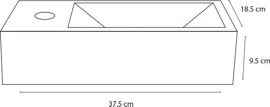 Differnz Helios Brunnenset - Wasserhahn links - Becken Keramik Weiß - Gerade Armatur - Matt Schwarz - Standardgriff - 37,5 x 18,5 x 9,5 cm