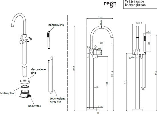 Regn freistehende Badarmatur, gebürstetes Gold