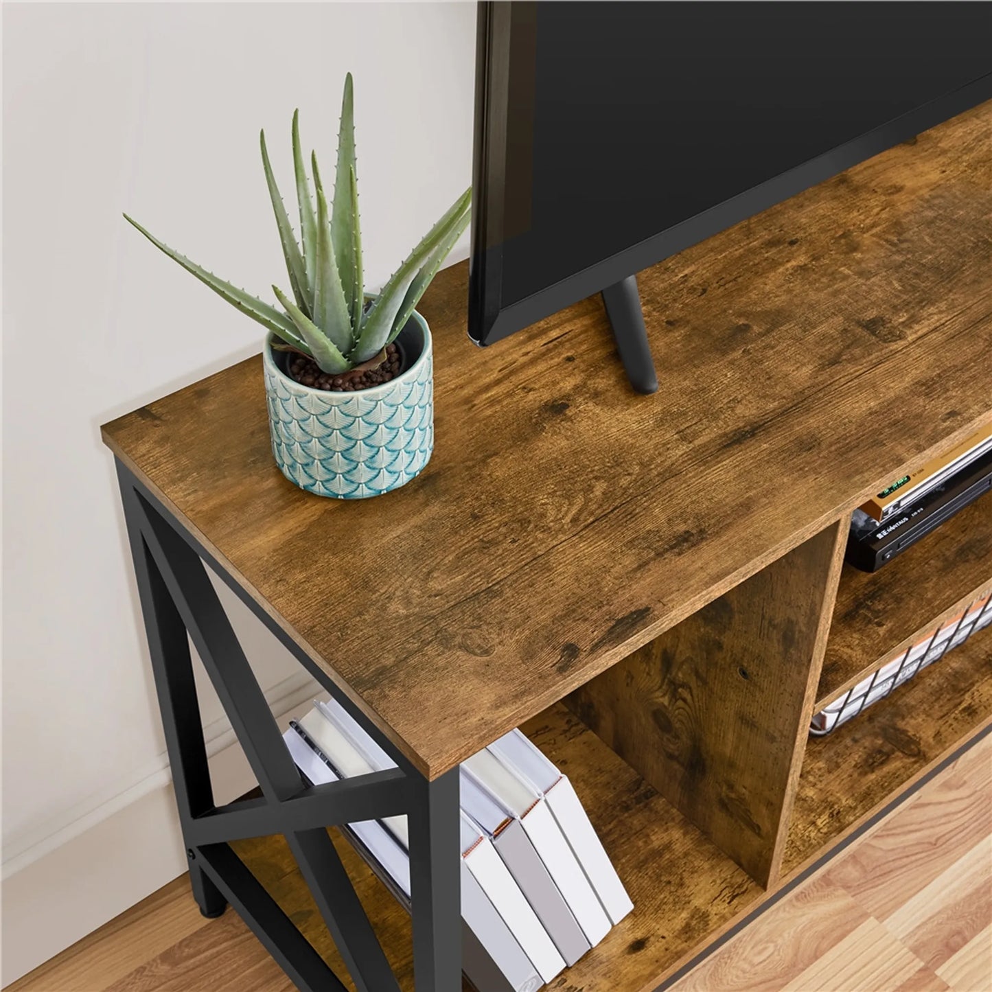 Yaheetech TV-Möbel 106 x 40 x 50,5 cm – Rostbraun – Industriestil – Offene Ablagefächer – 40 kg