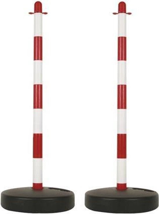 Perel Zaunpfosten-Set, für temporäre Absperrungen, Veranstaltungen, Gastronomie und öffentliche Bereiche, mit befüllbarem Boden, rot/weiß, 2 Stück