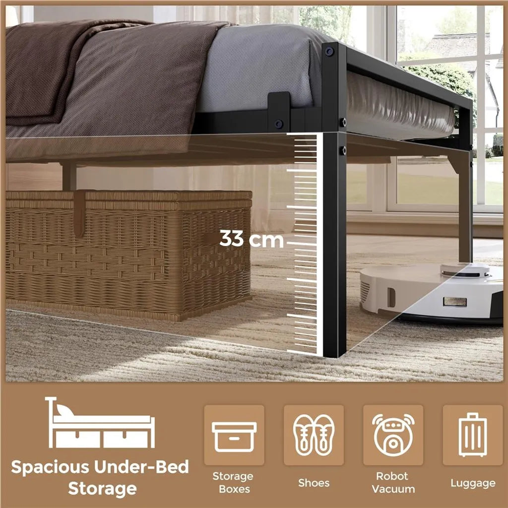 Yaheetech Metall-Bettgestell mit LED und Ladestation, 90 x 200 cm, schwarz