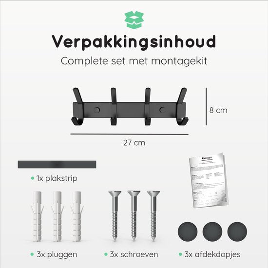 Volcan - Wandgarderobe 8 Haken - Schwarz