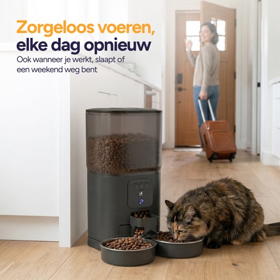 Viervoeter Feed Pro Dual – Automatischer Futterspender 7 l – HD-Kamera & Audio – Für Katzen und Hunde – Futterspender mit App – Schwarz