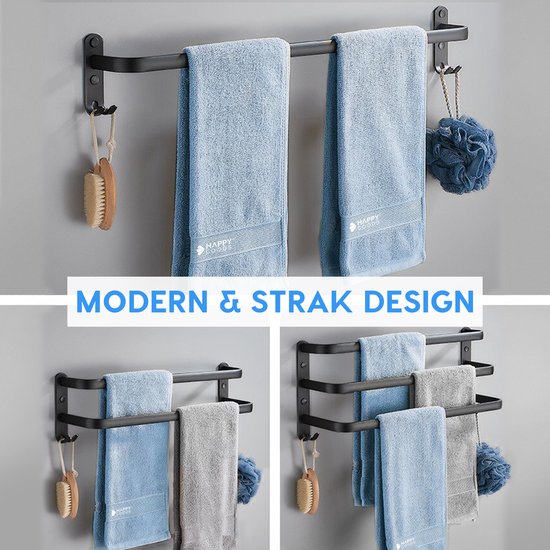 Happy Goods - Handtuchhalter - 3-armig - Badezimmer - Handtuchhalter - Schwarz - Duschregal - Handtuchhalter - Handtuchhalter Badezimmer
