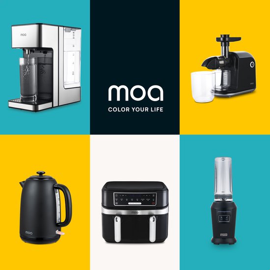 MOA Wasserkocher 1,8 Liter - Elektrischer Wasserkocher - Mit Kalkfilter und Anti-Rutsch - 2200W - Schwarz