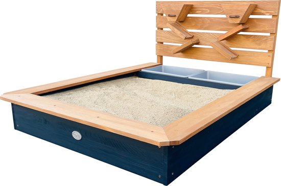 AXI Lina Sandkasten mit Sand- und Wasserbecken sowie Spielwand, anthrazit/braun – Sand & Wasser – Inklusive Abdeckplane und Bodenvlies – 10 Jahre Garantie!
