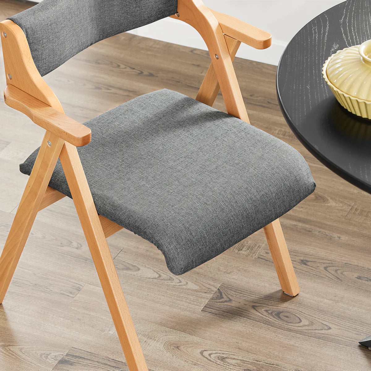 SoBuy FST98-HG Klappbarer Esszimmerstuhl aus Holz mit Kissen – Klappstuhl aus massivem Buchenholz – Grau