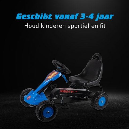 Gokart - Stahl - Einstellbar - Handbremse - Max 35 Kilo - 3-4 Jahre - Blau/Schwarz