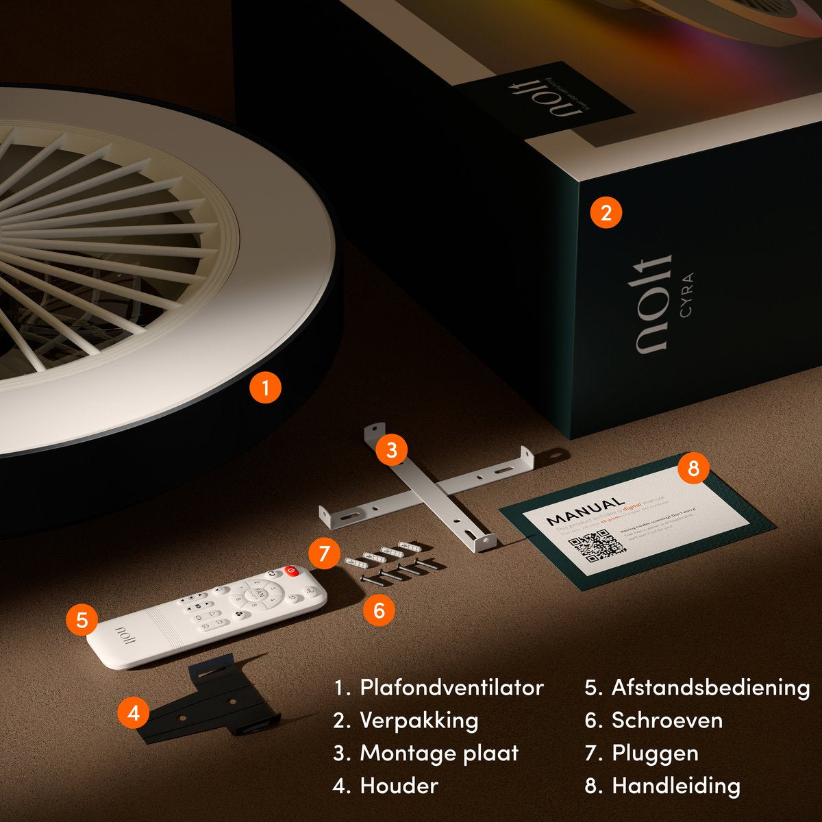 Nolt Deckenventilator mit Beleuchtung - Deckenlampe Ventilator - Deckenleuchte - LED RGBW - Tuya Wifi Smart - Fernbedienung - ⌀ 50cm - Schwarz