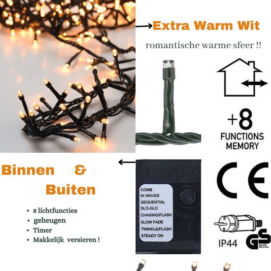 Microcluster – Weihnachtsbeleuchtung – 1800 LEDs – 36 m – Warmweiß – Timer – Lichtfunktionen – Für den Außen- und Innenbereich