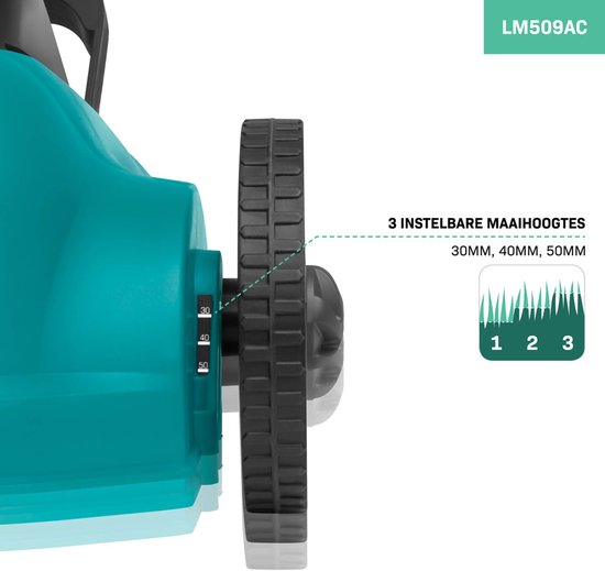 VONROC Mini-Elektrorasenmäher - 350W - 22 cm - Mähen und Mulchen in einem - Drei einstellbare Schnitthöhen: 30mm, 40mm, 50mm - Inkl. Reinigungswerkzeug
