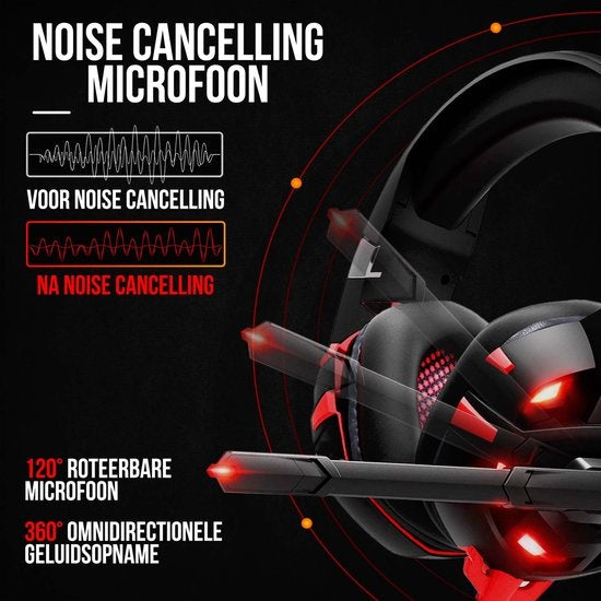 Strex - Gaming Headset - mit Mikrofon – 2,2m Kabel - für PC, PS4, PS5, & Xbox Seies - Schwarz/Rot