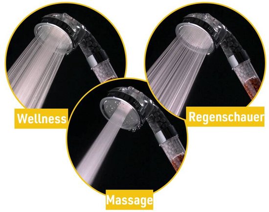 Aquadon Shower Hero – Wassersparender Duschkopf mit natürlichen Mineralperlen – drei Strahlstärken – für alle gängigen Duschschläuche – 3 Strahlarten – erhöht den Wasserdruck – spart Wasser