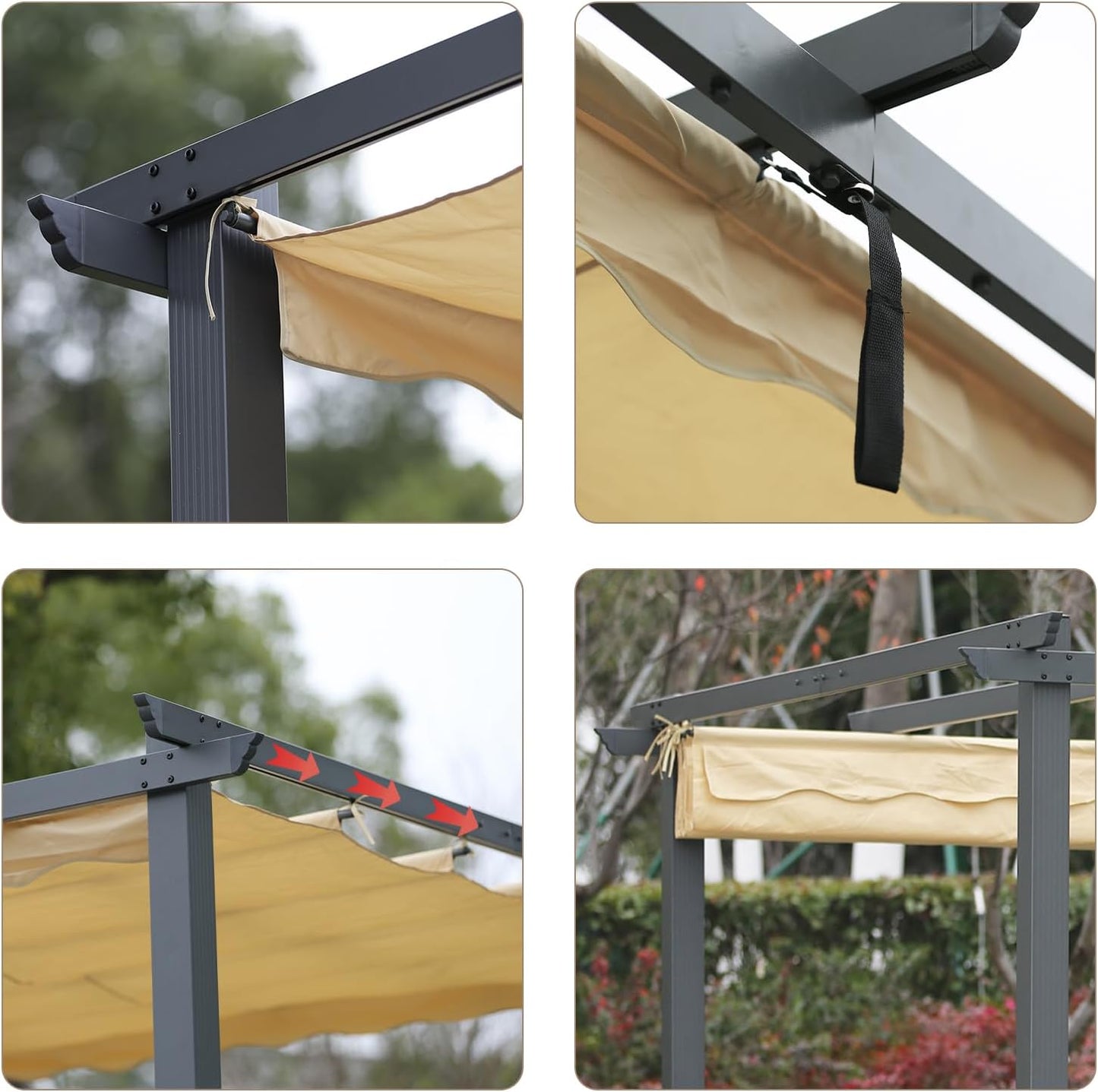 Angel Living Aluminium-Terrassenpergola mit einziehbarem Dach – 3 x 4 m – Beige