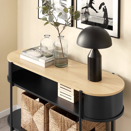 SoBuy Eingangskonsole mit Ablage, multifunktionales Flurmöbel, modernes Industriedesign, Möbel aus Holz und schwarz, 110x39x76cm FSB102-SCH