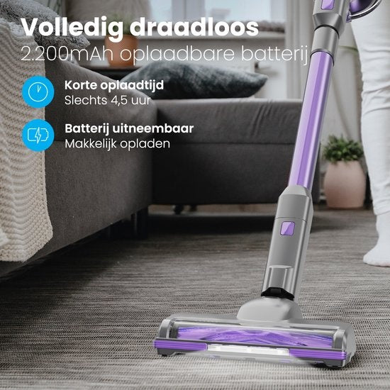 Auronic Stick Staubsauger - Kabellos - Beutellos - Akkubetrieben - Selbstständig - 220 W - Extra Akku - Grau/Lila