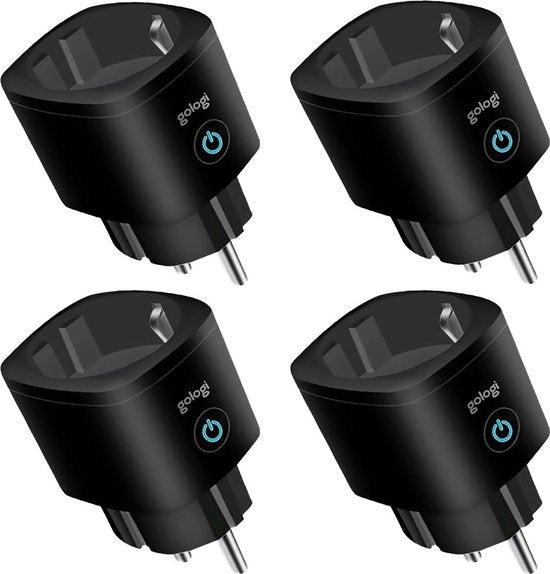 Gologi Smart plug - Smart plug - Timer & Energiezähler - WIFI - Google Home & Amazon Alexa - 4 Stück - Schwarz