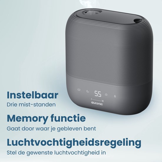 Auronic Luftbefeuchter – 5 l – Geeignet für Schlafzimmer, Babyzimmer, Büro, Wohnzimmer und mehr – Luftbefeuchter – BPA-frei – Anthrazit