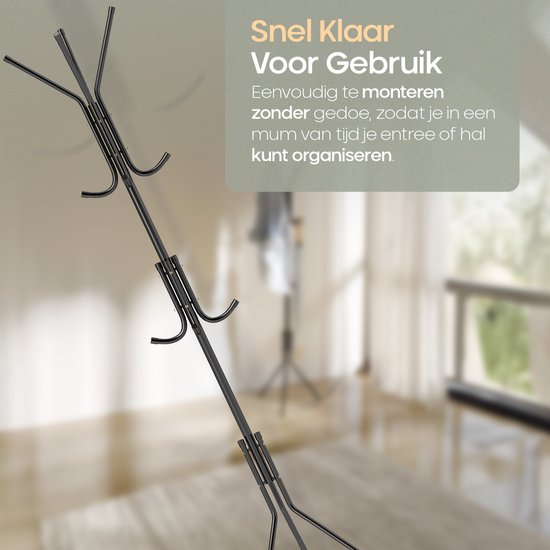 O'DADDY® Garderobenständer Upright - Aufbewahrungsständer - 12 Haken - Freistehender Garderobenständer - Upright Coat Rack - Garderobenständer - Metall - Schwarz