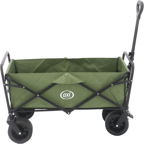 AXI AB131 Zusammenklappbarer Handwagen – Grün – Mit Deichsel, Bremsen und Schutzhülle – 100 kg Tragkraft – Leicht zu transportieren – Metall
