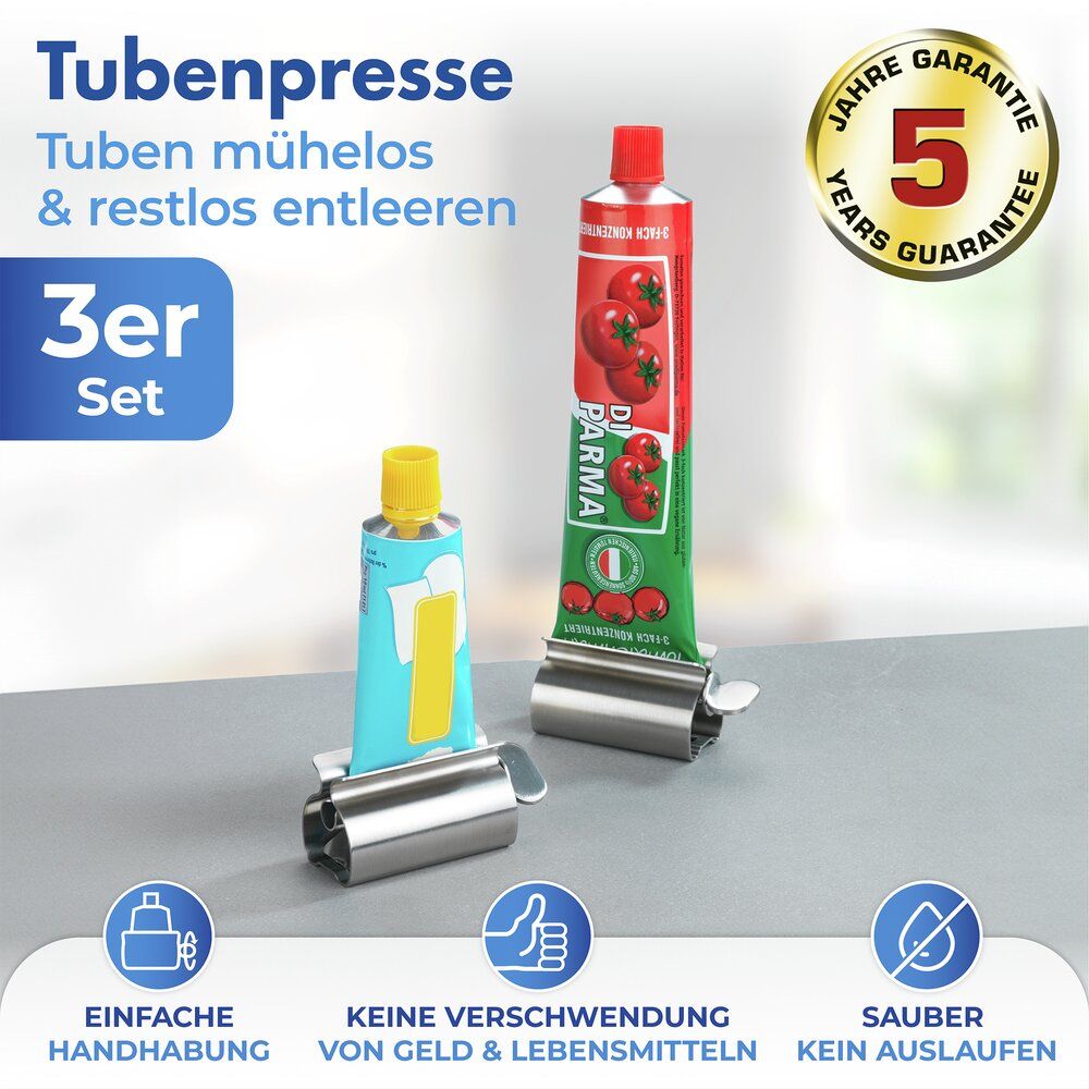 Wenko Tubenklemme, 3er-Set – Edelstahl – 8,3 × 3,9 × 3,5 cm