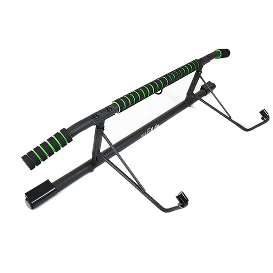 DH FitLife Klimmzugstange für die Tür – Schraubenlose Klimmzugstange mit Slingtrainer – Schwarz/Grün – 70–92 cm