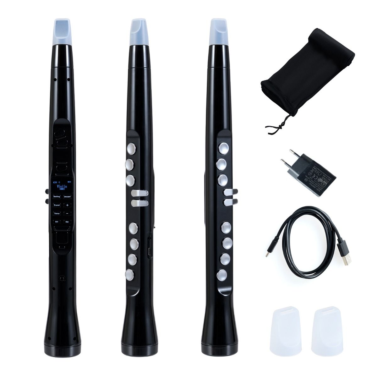 Coast Elektronisches Blasinstrument – Tragbares digitales Saxophon – 100 Klänge – Schwarz – 4,5 x 42,5 cm