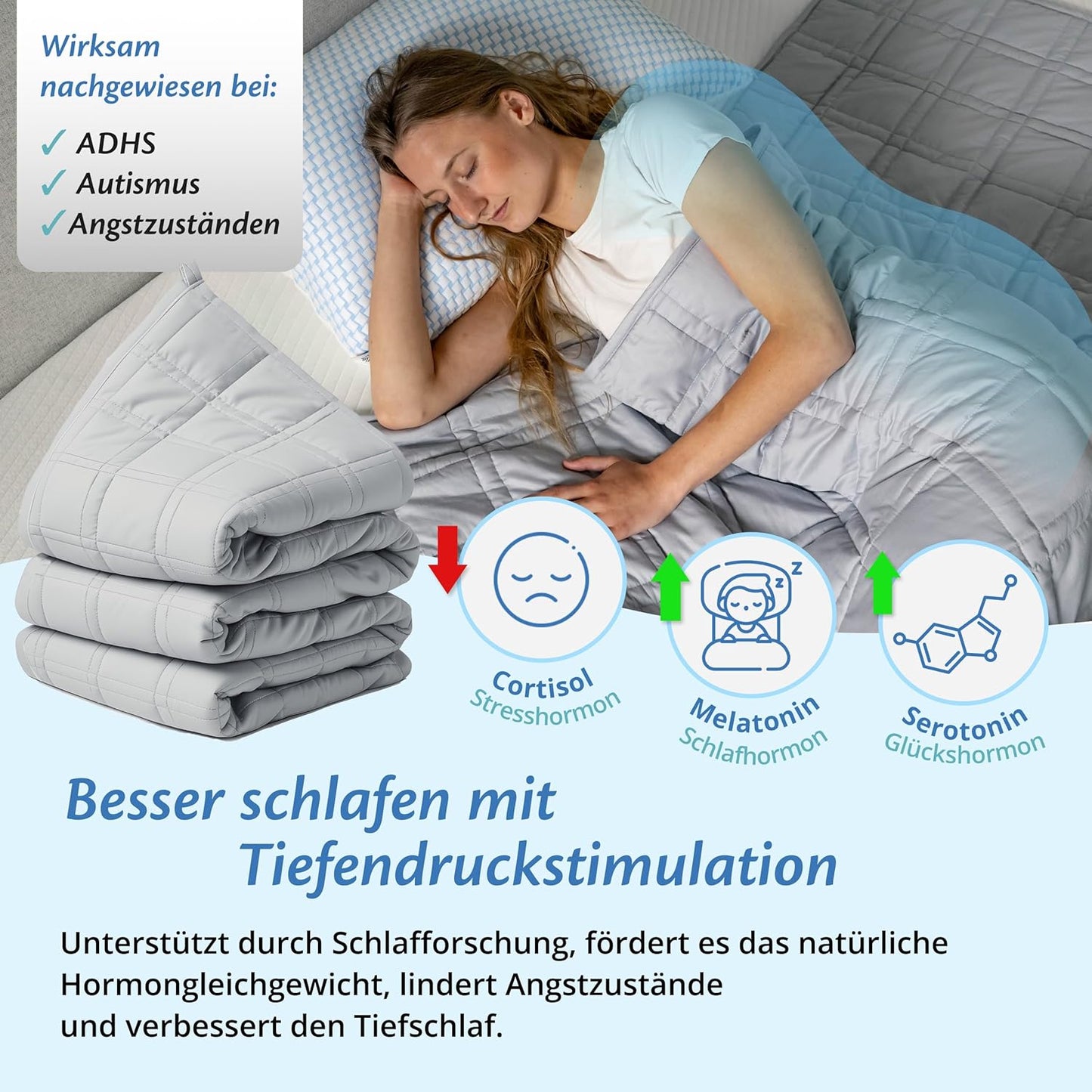Ella - Gewichtsdecke/ Therapiedecke - 13kg - 200 x 200cm - OEKO-TEX Baumwolle - Hellgrau