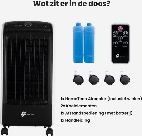 HomeTech FL-1701R Mobiler Luftkühler mit 3 Geschwindigkeiten - Mobiler Luftkühler mit Fernbedienung - 3 Betriebsmodi und Timer - Schwarz/Weiß
