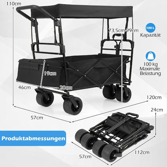 Coast Klappbarer Gartenwagen 100 Liter – Schwarz – 120 x 57 x 110 cm